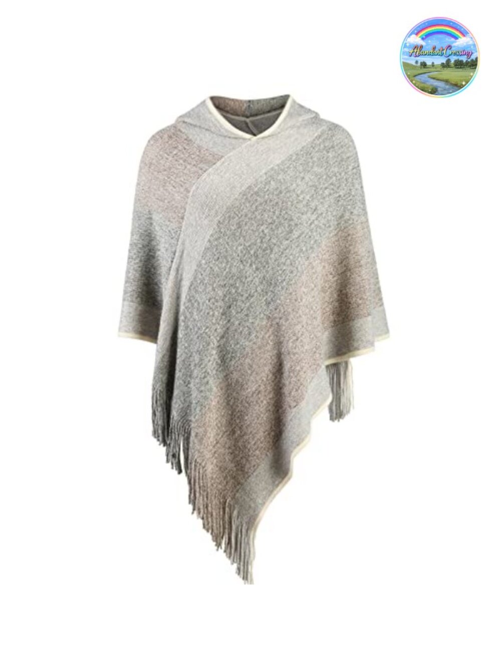 Fomolom Knitted Shawl Poncho Fringed V-Neck Striped Sweater Pullover Cape
